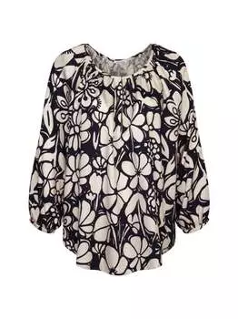 Блузка-Рубашка с цветочным принтом Seidensticker, синий