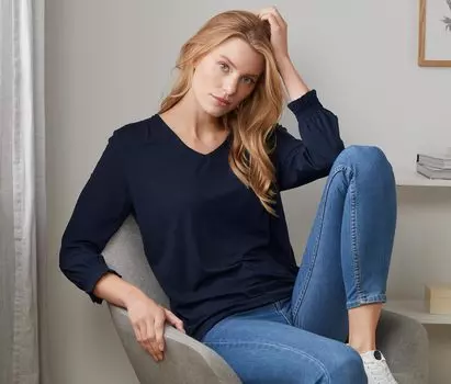 Блузка-рубашка с рукавом 3/4 Tchibo, темно-синий