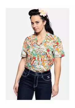 Блузка-рубашка с винтажным принтом в стиле пин-ап Queen Kerosin, цвет Bunt