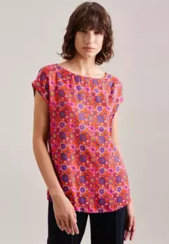 Блузка-рубашка seidensticker "Black Rose", с короткими рукавами и принтом вокруг шеи, красный