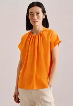 Блузка-рубашка seidensticker "Black Rose", с короткими рукавами и круглым вырезом, однотонная, цвет Orange