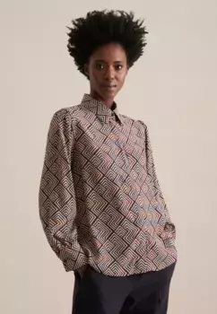 Блузка-рубашка seidensticker "Black Rose", воротник с длинными рукавами и геометрическим узором, синий