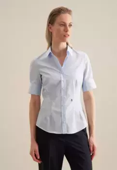 Блузка-рубашка seidensticker "Black Rose", воротник с короткими рукавами, однотонный, синий