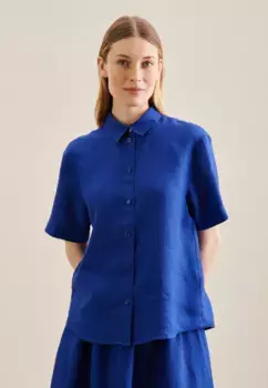 Блузка-рубашка seidensticker "Black Rose", воротник с короткими рукавами, однотонный, синий