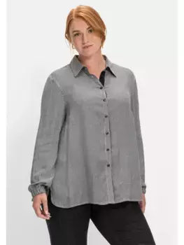 Блузка-рубашка Sheego "больших размеров", с узором пепита, слегка расклешенной формы, черный