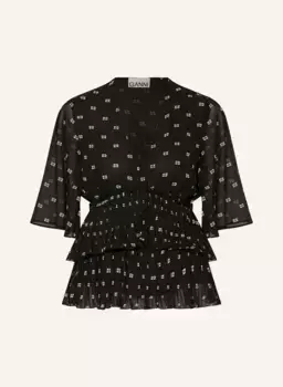 Блузка-рубашка со складками Ganni, черный