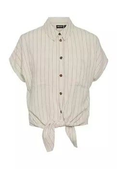 Блузка-рубашка, содержание льна, узел, для женщин PIECES, цвет Oatmeal Stripes