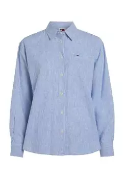 Блузка-рубашка, содержание лен, в полоску, женская TOMMY Jeans, цвет Empire Blue