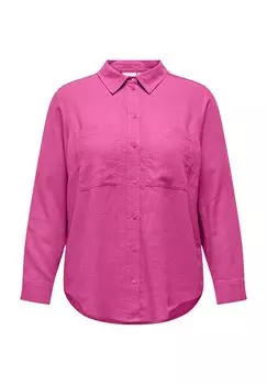 Блузка-рубашка, содержимое льняное, нагрудные карманы, женская ONLY CARMAKOMA, цвет Raspberry