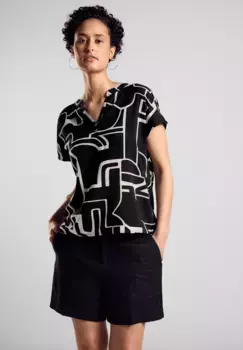 Блузка-рубашка STREET ONE из мягкой вискозы, черный