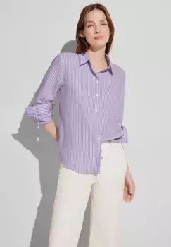 Блузка-рубашка STREET ONE с полосками из жатого хлопка, цвет Shiny Lilac