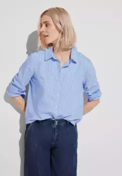 Блузка-рубашка STREET ONE с полосками из жатого хлопка, голубой
