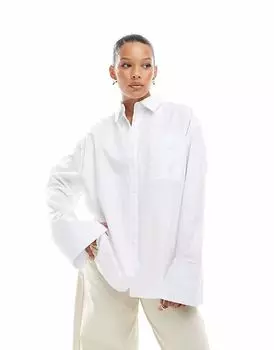 Блузка-рубашка свободного кроя из поплина ASOS DESIGN белого цвета с выразительными манжетами