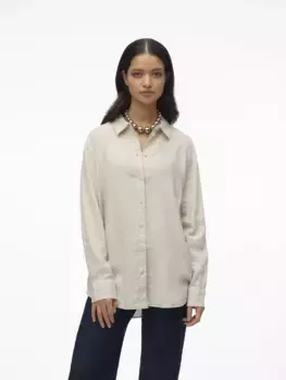 Блузка-рубашка Vero Moda "VMLINN LINEN LS SHIRT WVN NOOS", высокое качество из льна, цвет Moonbeam