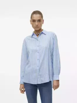 Блузка-рубашка Vero Moda "VMLINN LINEN LS SHIRT WVN NOOS", высокое качество из льна, цвет Marina Stripes:Olga