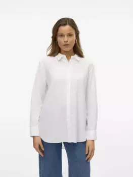 Блузка-рубашка Vero Moda "VMLINN LINEN LS SHIRT WVN NOOS", высокое качество из льна, белый