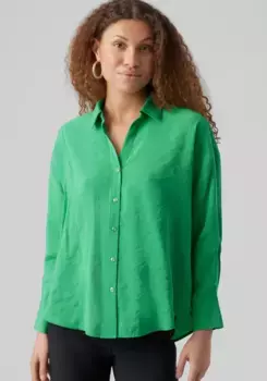Блузка-рубашка Vero Moda "VMQUEENY LS OVERSIZE SHIRT WVN GA NOOS", зеленый