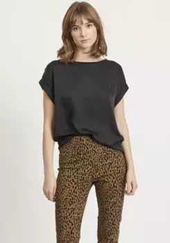 Блузка-рубашка Vila "VIELETTE", передняя часть из блестящего атласа, черный