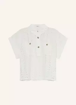 Блузка-Рубашка в стиле латиноамериканской вязки из кружева с люверсами Suncoo, белый