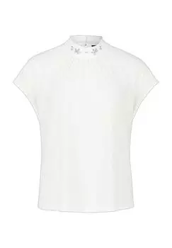 Блузка-рубашка, воротник стойка, детали из стразов, для женщин zero, цвет Creamsilver