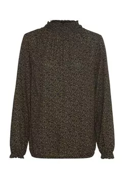 Блузка-рубашка, воротник стойка, рюши, женская CARTOON, цвет 9870 Black/brown