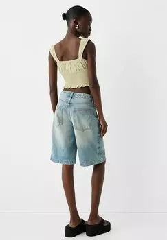 Блузка Rustic Gathered Bershka, светло-зеленая