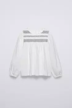 Блузка с эластичными деталями ZARA, белый