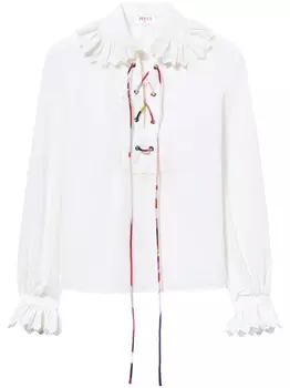 Блузка с английской вышивкой и оборками PUCCI, белый