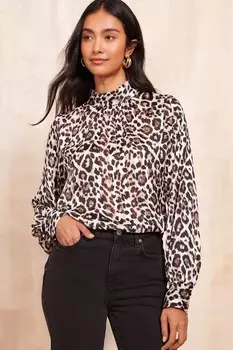 Блузка с анималистичным принтом и завязками на спине Friends Like These, коричневый