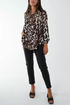 Блузка с асимметричным подолом и животным принтом Blue Vanilla, бежевый