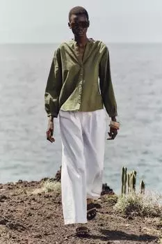 Блузка с ажурной вышивкой ZARA, цвет mid khaki