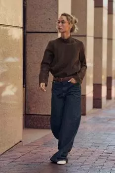 Блузка с ажурной вышивкой ZARA, коричневый