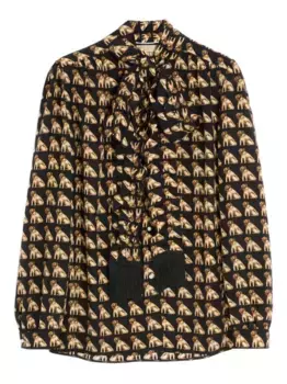 Блузка с бантом и принтом VALENTINO GARAVANI, черный