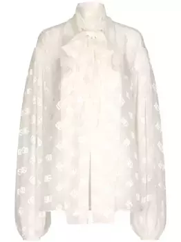 Блузка с бантом и жаккардовым логотипом DOLCE & GABBANA, белый