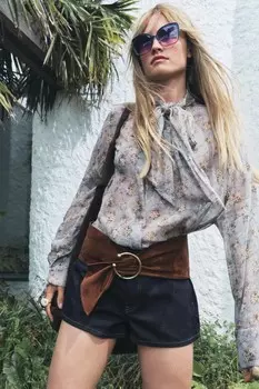 Блузка с бантом коллекция zw ZARA, голубоватый