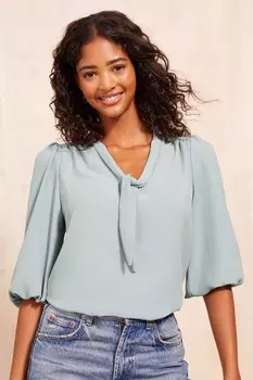 Блузка с бантом спереди и рукавами фонариками Friends Like These, синий