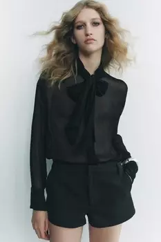 Блузка с бантом ZARA, черный