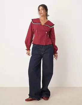 Блузка с бархатной отделкой на воротнике в бордовом цвете Neon Rose