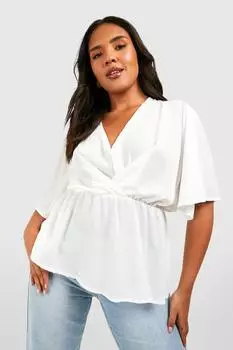 Блузка с баской и рукавами plus angel Boohoo, слоновая кость