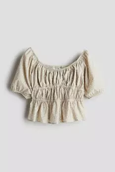 Блузка с баской из хлопка H&M, бежевый