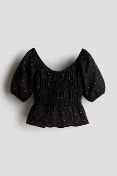 Блузка с баской из хлопка H&M, черный