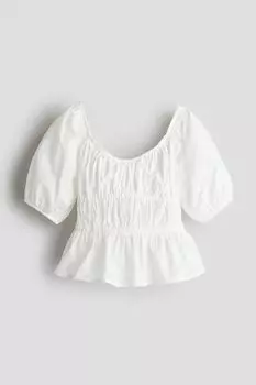 Блузка с баской из хлопка H&M, белый