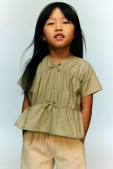 Блузка с баской из хлопка H&M, зеленый