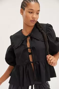 Блузка с баской из хлопка и поплина Monki, черный