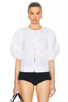 Блузка с баской из хлопкового поплина Ganni, цвет Bright White