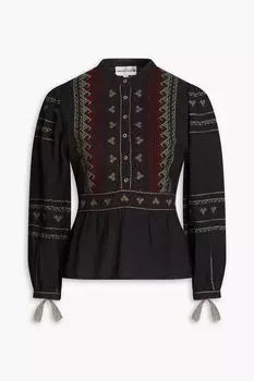 Блузка с баской из хлопковой вуали Lyna с вышивкой ANTIK BATIK, угольный