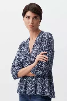 Блузка с баской с цветочным принтом Jimmy Key, синий