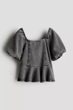 Блузка с баской в джинсовом стиле H&M, серый
