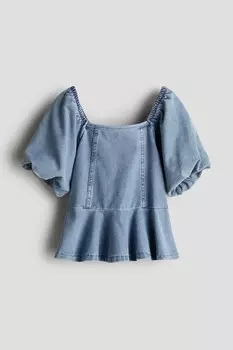 Блузка с баской в джинсовом стиле H&M, синий
