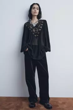 Блузка с бисером ZARA, черный